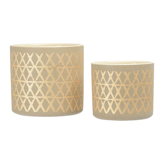 Gold Stoneware Pots with Geometric Pattern Set